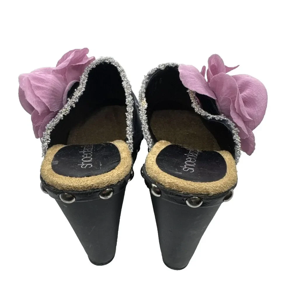 ShoeDazzle Women’s Denim Floral Platform Heels Open Toe Studded Mules Sz 7 - Picture 8 of 12